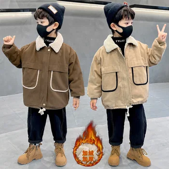 Зимняя детская хлопковая куртка, детское плюшевое и толстое пальто от 2 до 11 лет