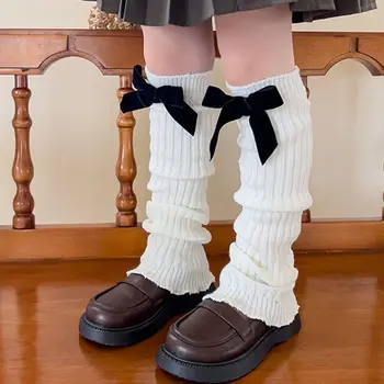 Гетры с бантом и лентой в японском стиле Sweet JK Harajuku, Детские носки для ног, Шерстяной вязаный чехол для ног Balletcore Осень / зима