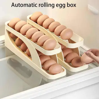 Дозатор яиц для холодильника Автоматически закатывающийся контейнер для яиц для холодильника Двухъярусный компактный лоток для дозирования яиц для