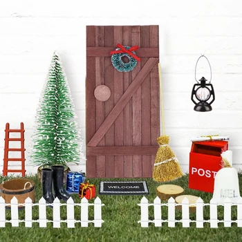 Набор дверей рождественской феи для кукольного домика, изготовленный из изысканного, милого, красочного миниатюрного набора деревянных дверей для кукольного домика, аксессуары