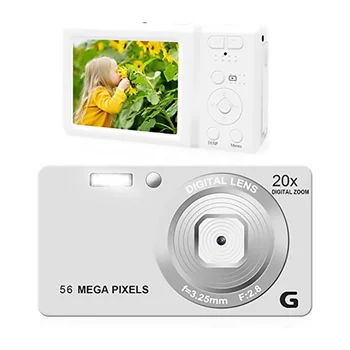 2,7-дюймовая цифровая видеокамера высокой четкости с автоматической фокусировкой 4K 56MP, цифровая камера с 56 миллионами пикселей, камера с 20-кратным цифровым зумом-белый