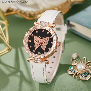 Роскошные женские часы, кварцевые часы со стразами, украшение в виде бабочки, женские наручные часы, кожаные часы в подарок Reloj Mujer