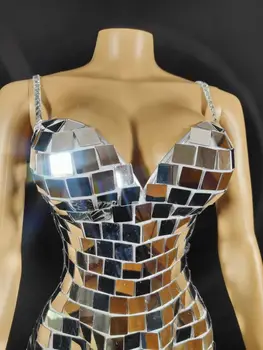 Зеркало для вечеринки Modern Singer, Серебряное платье, стрейчевые вечерние платья, одежда для выступлений в ночном клубе