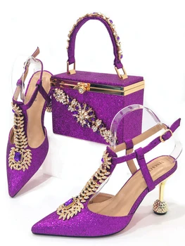 Комплект итальянской обуви и сумки Doershow, новинка 2022 года, женская обувь и сумка, Италия, итальянская обувь фиолетового цвета с сумкой в тон! ХУЙ 1-11