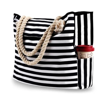 Новая пляжная сумка-тоут, модная женская парусиновая летняя сумка большой емкости в полоску, сумка-тоут, сумки для покупок, наплечные сумки