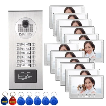 Камера видеодомофона многоквартирного дома, 4-12 кнопок для семейного видеодомофона, ЖК-дисплей Проводной видеодомофон
