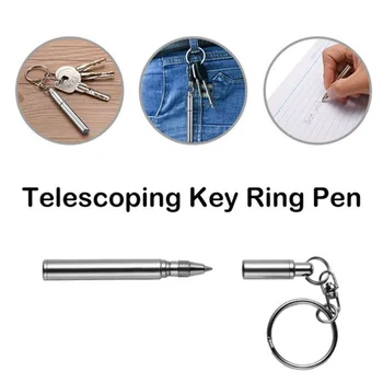 Мини-металлическая шариковая ручка с 5 заправками чернил, Многофункциональная телескопическая ручка, брелок для ключей, Телескопическая шариковая ручка, инструмент для школьного офиса