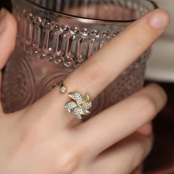 Креативный легкий роскошный изысканный вращающийся вертушка кольца для женщин модные блестящие открывающиеся регулируемые свадебные украшения подарок