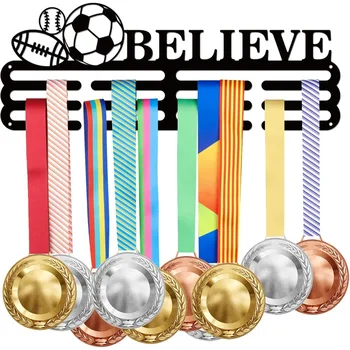 Вешалка для футбольных медалей, металлический держатель для бейсбола, регби, футбола с 8 линиями, прочный стальной держатель для показа наград, более чем для 60 медалей на стене