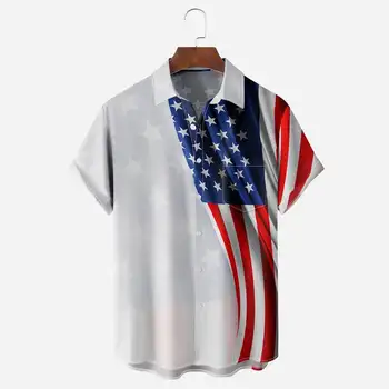 Мужская повседневная дышащая рубашка с коротким рукавом и принтом в честь Дня независимости, праздничная рубашка V12