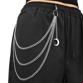 Цепь мода популярный многослойная цепь брюки кузова брелок для женщин мужчин панк металлический кулон Луна джинсы, брюки, цепь хип-хоп