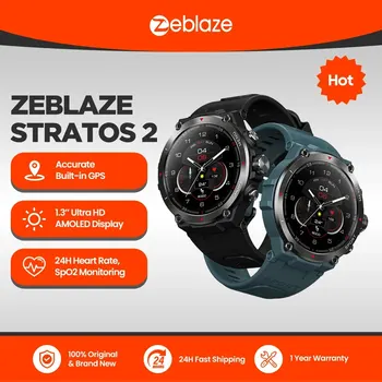 Смарт-часы Zeblaze Stratos 2 с GPS, AMOLED-дисплеем, круглосуточным монитором работоспособности, длительным временем автономной работы, 5 АТМ, умные часы для мужчин