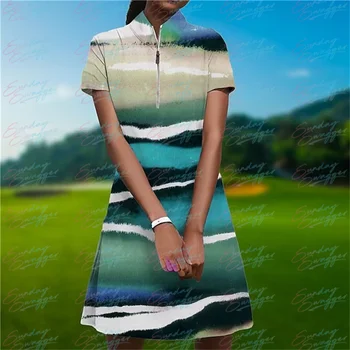 Женское летнее новое платье для гольфа Для отдыха на открытом воздухе, спорт, фитнес, Удобное быстросохнущее платье с коротким рукавом, спортивная одежда