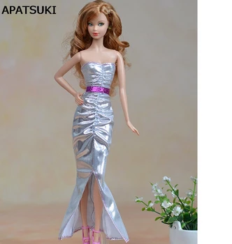 Высококачественное Элегантное Серебряное Длинное платье для кукол Барби, праздничное платье Vestido для 1/6 кукол, одежда, подарок на Рождество