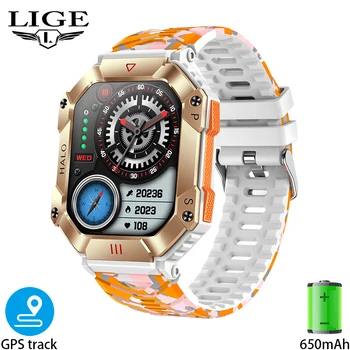 LIGE GPS Смарт-Часы Для Android IOS Фитнес Спорт На Открытом Воздухе Bluetooth Вызов 650MA Браслет Военный Здоровый Монитор Smartwatch Для Мужчин