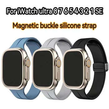 Магнитный Ремешок Для Apple watch ultra band 44 мм 45 мм 49 мм 40 мм 41 мм 42 мм 38 мм 45 мм Силиконовый Браслет iWatch Series 7 8 se 6 5 3