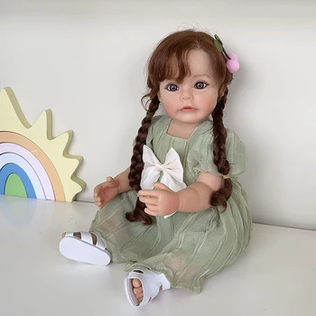 22-дюймовая силиконовая виниловая кукла для всего тела Sue-sue Reborn для маленьких девочек с укоренившимися волосами, высококачественный подарок для девочек Прямая доставка