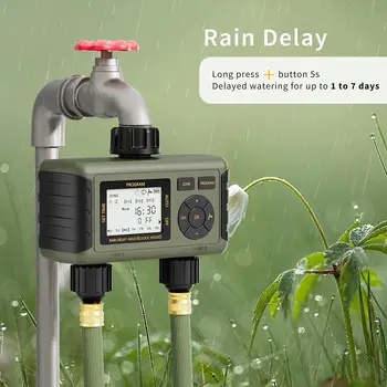 Многофункциональный таймер полива сада Diivoo, 2-зонный таймер разбрызгивания с задержкой дождя, таймер автоматического полива сада водой.
