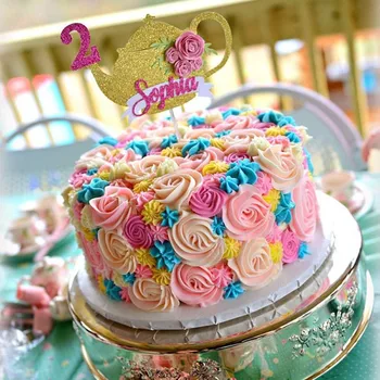 Фирменный топпер для торта с блестками, персонализированный топпер для чайника, большой центральный элемент для праздничного чаепития с цветочным тортом на день рождения