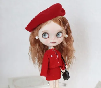 Кукольный костюм Blythes 1/6 размера OB24 модное новое красное пальто + короткая юбка + простой шарф + шляпа, костюм из 4 предметов, ежегодное платье 30