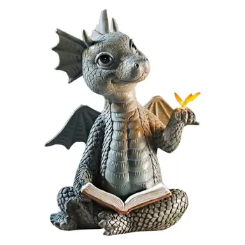 Маленький дракон, динозавр, Медитация, Чтение книги, Скульптурная фигура, Сад, Домашний декор, украшение из смолы