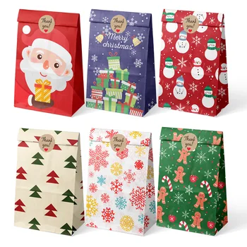 12шт Веселых рождественских бумажных пакетов для конфет Санта-Клауса, снеговика без наклейки, упаковочных коробок для кукол, принадлежностей для новогодних вечеринок