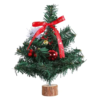 Мини-Рождественская елка с деревянной основой, бантом и ягодами, Украшение рабочего стола на Новый Год
