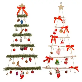 Рождественская лестница, Елка со Звездой, Эстетичная и Атмосферная Плоская Рождественская Елка, Декор в форме дерева с Санта-Клаусом и Колокольчиками