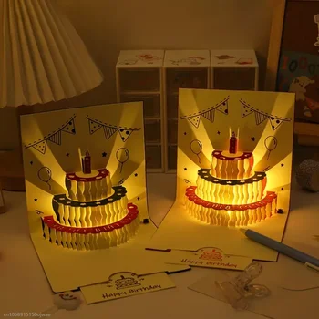 3D музыкальная открытка на день рождения со светодиодной подсветкой, 3D всплывающие поздравительные открытки с музыкой, открытка с тортом на день рождения, подарок на любой случай, подарок на День рождения