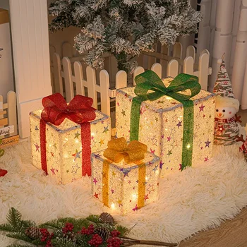 2024 Новая рождественская лампа, Рождественская подарочная коробка, Набор из трех предметов, Рождественские товары, Реквизит и украшения для вечеринки по случаю дня рождения