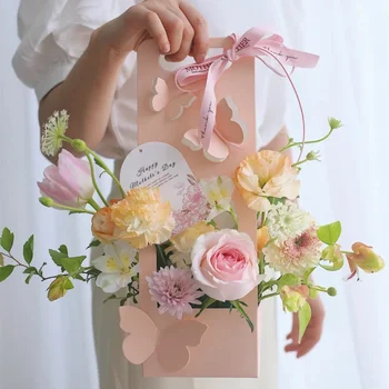 Ручная цветочная корзина, Бумажная коробка для цветочных композиций, цветы, Стереоскопическая Сумочка с бабочкой, Цветочный магазин, Цветочная упаковочная коробка