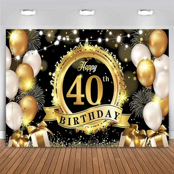 40th Birthday Party Decor Background Баннер Фон Для Женщин Мужчин Сорока 40 Лет Розовое Золото Черный Серебристый Синий Красный По Индивидуальному Заказу