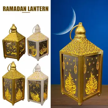 Белый Декоративный Мини-фонарь, украшения в Рамадан для дома и Полый Винтажный Золотой Маленький стакан со светодиодом на батарейках