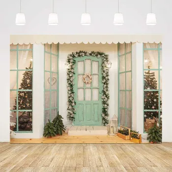 Фон для фотосъемки Рождественская деревянная дверь в деревенском стиле светлый фон для фотобудки студии рождественская елка украшение семейной вечеринки