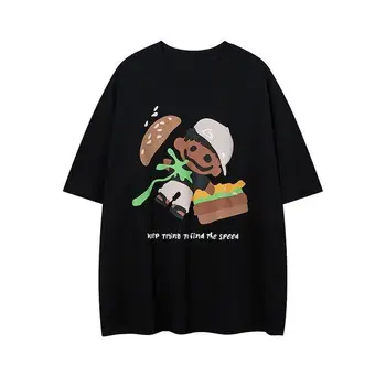 Модная футболка с рисунком бургера в американском ретро стиле, летняя футболка y2k fresh couple, простая уличная футболка оверсайз
