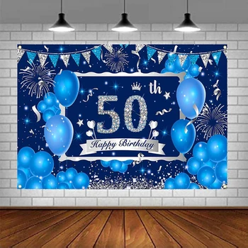 фон для фотосъемки на 50-й День рождения, баннер синего цвета для мужчин и женщин, темно-синие Серебряные воздушные шары, фон для декора, принадлежности