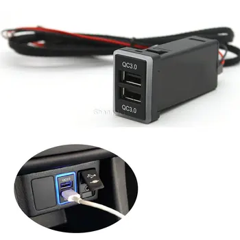 Синий Светодиодный Свет QC 3,0 USB Порт Автомобильное Зарядное Устройство Для Телефона Адаптер Быстрой Зарядки с Кабелем Для Toyota Corolla Camry Prado