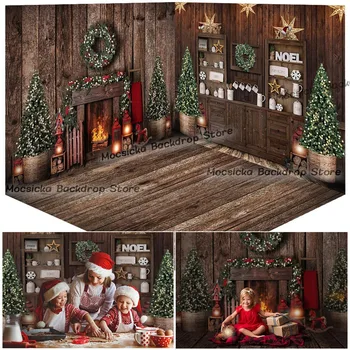 Рождественский кухонный фон для фотосъемки, Каминный шкаф, Подарки на Рождественскую елку, украшения для праздничной вечеринки, Венок, реквизит для фотосессии.