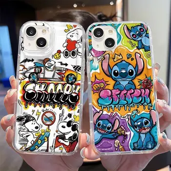 Прозрачный аниме-чехол для телефона Snoopy Puppy Stitch Graffiti для iPhone 15 14 13 12 11 Pro Max Xr 8 14 Plus Cute Cartoon Cove