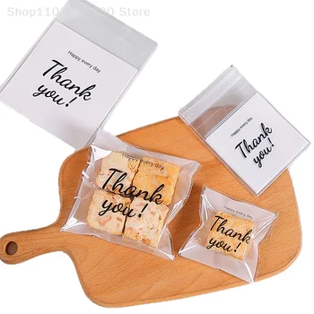 100 шт./упак. Спасибо, Прозрачные пакеты, Самоклеящиеся пакеты для конфет, печенья, хлебобулочных изделий, самоклеящиеся Индивидуальные подарочные кондитерские пакеты