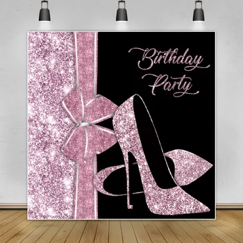 Фон для фотосъемки вечеринки по случаю Дня рождения девочек Розовый с бантиком на высоком каблуке Название портрета Индивидуальный Плакат Фон для семейной Фотосессии