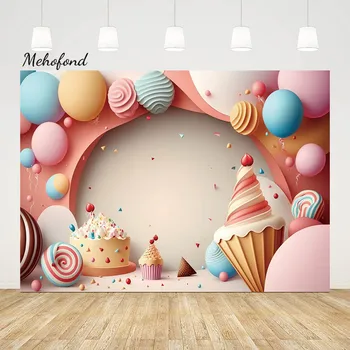 Mehofond Карамельный цветной 3D-фон для мороженого для новорожденных, декор для торта, фон для фотосъемки, воздушные шары принцессы, Фотостудия