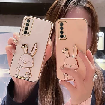3D Милый кролик Багажник держатель телефона Покрытие чехол для Huawei P Smart 2021 Y7a Подставка кронштейн крышка