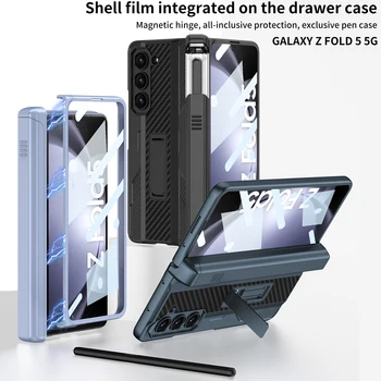 Чехол Для Samsung Galaxy Z Fold 5 5G Магнитный Шарнирный Корпус Внешний Экран Стеклянный Держатель Ручки Противоударный Чехол Для Samsung Galaxy Fold5